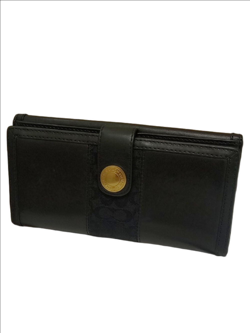 COACH VINTAGE 90'S EARLY Y2K BLACK LEATHER TWO SIDED MONOGRAM WALLET